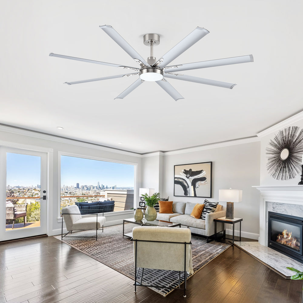 72-Inch Modern Ceiling Fan with Remote, Reversible Powerful DC Motor, 8 Aluminum Blades, 6-Speed, Dual Downrods（7“&24”）, LED Light Kit with 3 Color Temps(3000K/4500K/6000K), Black/Gold Black/White/Gold White Finish for Large Room