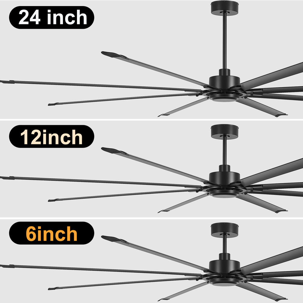 120 Inch Large Industrial Ceiling Fan with 8 Aluminum Blades No Light, Quiet Reversible DC Motor, 6 Speeds, Remote Control, Black, Warehouse Garage Commercial Ceiling Fan