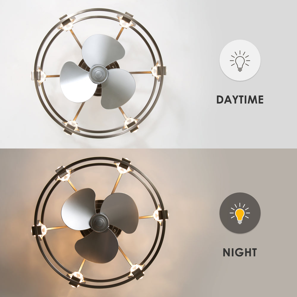 20.8-inch Flush Mount Crystal Ceiling Fan with Dimmable LED Light and Remote(3-Blade)