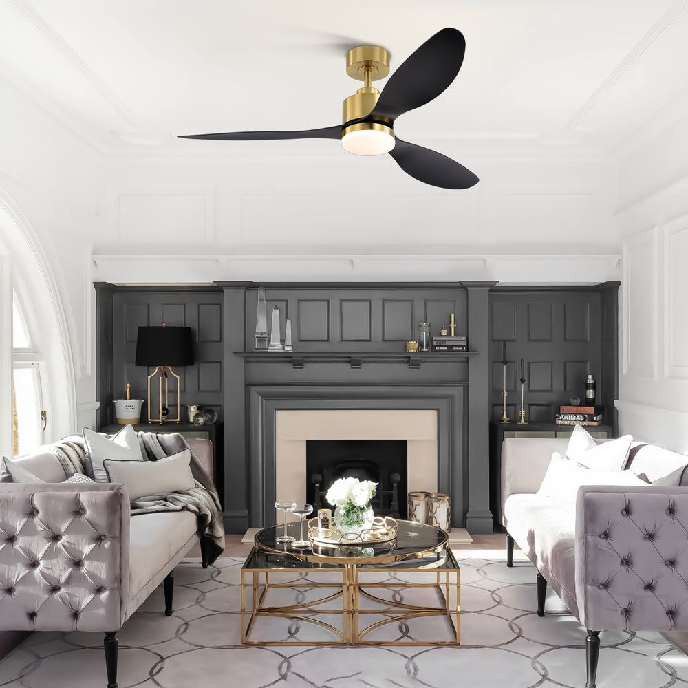 52-Inch Modern Ceiling Fan with Light, 3 ABS Blades, 18W LED with 3 Color Temperatures, Remote Control with 6 Speeds, Reverse Function, Timer, Quiet DC Motor, Includes 5" & 10" Downrods, Ideal for Dining, Bedroom, and Living Room