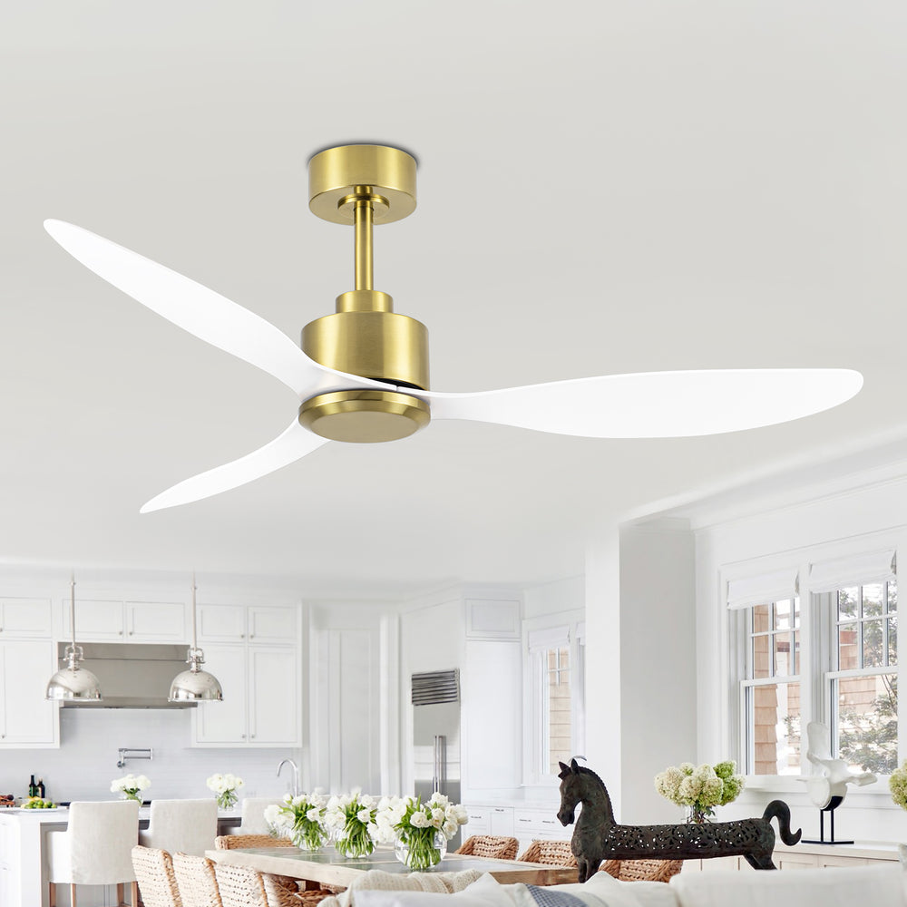 52-Inch Ceiling Fan without Light, 3 ABS Blades, Remote Control with 6 Speeds, Reverse Function, Timer, Quiet DC Motor, Includes 5" & 10" Downrods, Ideal for Dining, Bedroom, and Living Room