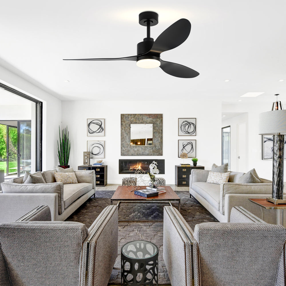 52-Inch Modern Ceiling Fan with Light, 3 ABS Blades, 18W LED with 3 Color Temperatures, Remote Control with 6 Speeds, Reverse Function, Timer, Quiet DC Motor, Includes 5" & 10" Downrods, Ideal for Dining, Bedroom, and Living Room