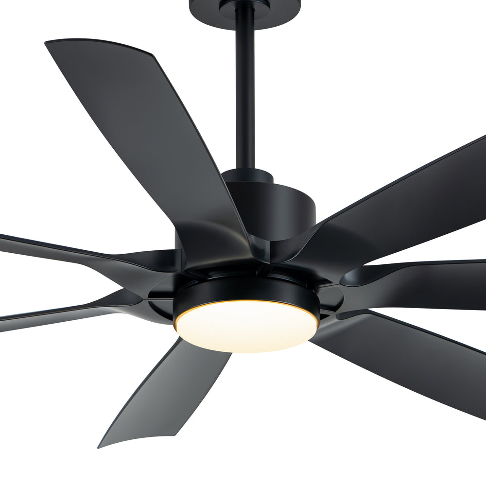 60-inch Modern Matte Black 7-Blade Ceiling Fan with 18W LED Light, 6-Speed DC Motor,Remote,3 Color Temps and Dual Downrods (6" & 12")