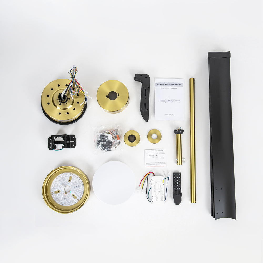 72-Inch Modern Ceiling Fan with Remote, Reversible Powerful DC Motor, 8 Aluminum Blades, 6-Speed, Dual Downrods（7“&24”）, LED Light Kit with 3 Color Temps(3000K/4500K/6000K), Black/Gold Black/White/Gold White Finish for Large Room