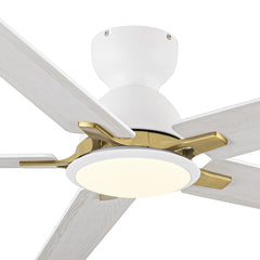 52'' Low Profile Ceiling Fan with Lights, 5-Blade, Reversible DC Motor, Farmhouse Flush Mount Ceiling Fans Remote Control, 6-Speed, 3 Color Light, Led Fandelier Ceiling Fan for Bedroom Kitchen