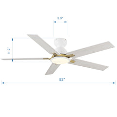 52'' Low Profile Ceiling Fan with Lights, 5-Blade, Reversible DC Motor, Farmhouse Flush Mount Ceiling Fans Remote Control, 6-Speed, 3 Color Light, Led Fandelier Ceiling Fan for Bedroom Kitchen