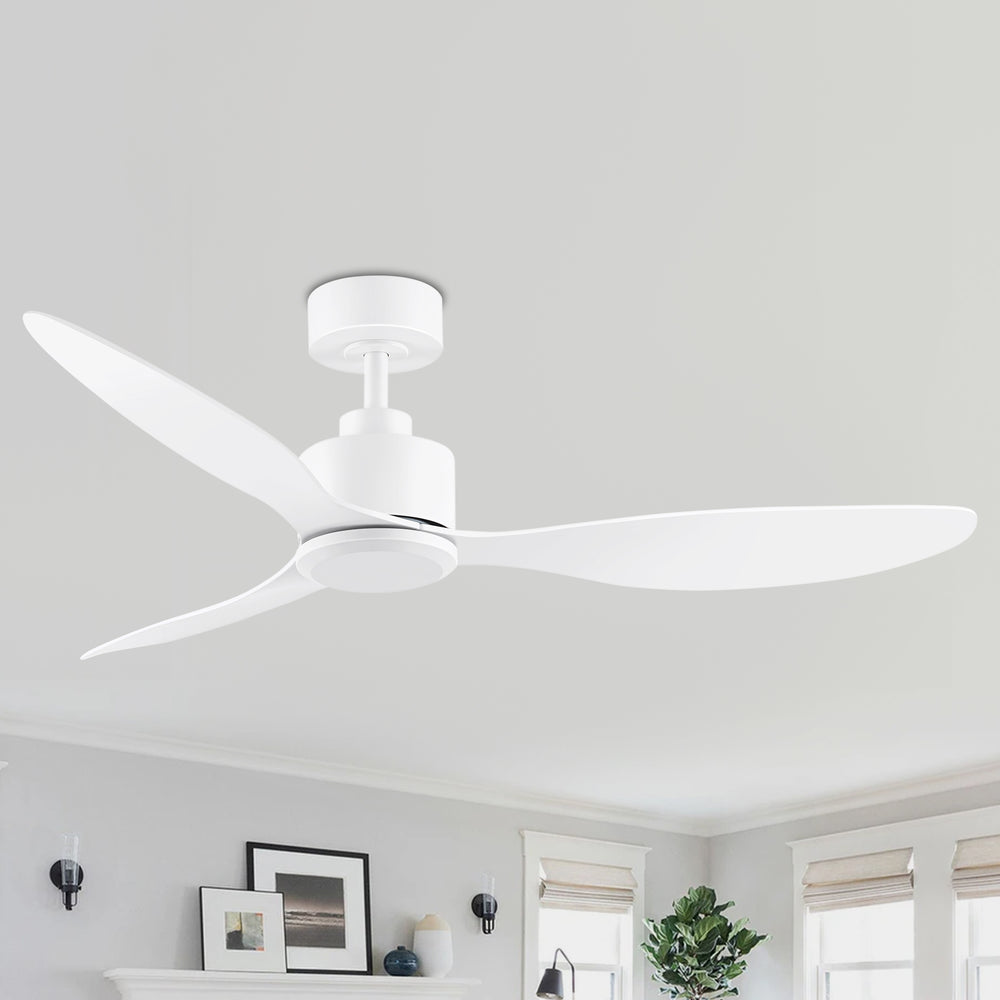 52-Inch Ceiling Fan without Light, 3 ABS Blades, Remote Control with 6 Speeds, Reverse Function, Timer, Quiet DC Motor, Includes 5" & 10" Downrods, Ideal for Dining, Bedroom, and Living Room