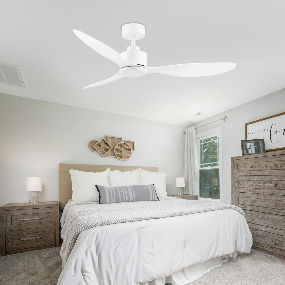 52-Inch Ceiling Fan without Light, 3 ABS Blades, Remote Control with 6 Speeds, Reverse Function, Timer, Quiet DC Motor, Includes 5" & 10" Downrods, Ideal for Dining, Bedroom, and Living Room