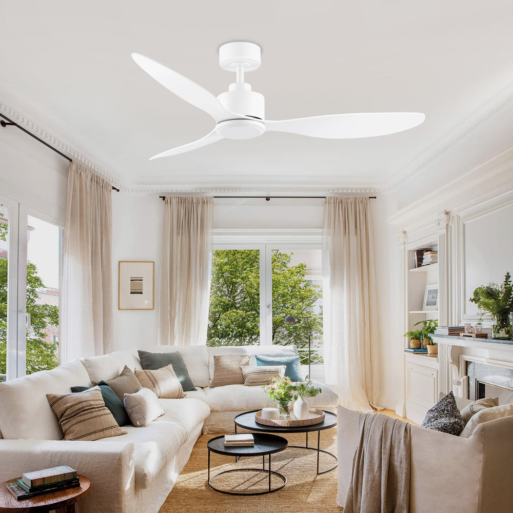 52-Inch Ceiling Fan without Light, 3 ABS Blades, Remote Control with 6 Speeds, Reverse Function, Timer, Quiet DC Motor, Includes 5" & 10" Downrods, Ideal for Dining, Bedroom, and Living Room