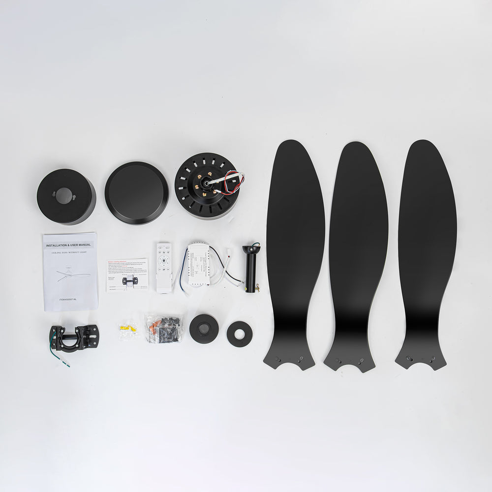 52-Inch Ceiling Fan without Light, 3 ABS Blades, Remote Control with 6 Speeds, Reverse Function, Timer, Quiet DC Motor, Includes 5" & 10" Downrods, Ideal for Dining, Bedroom, and Living Room