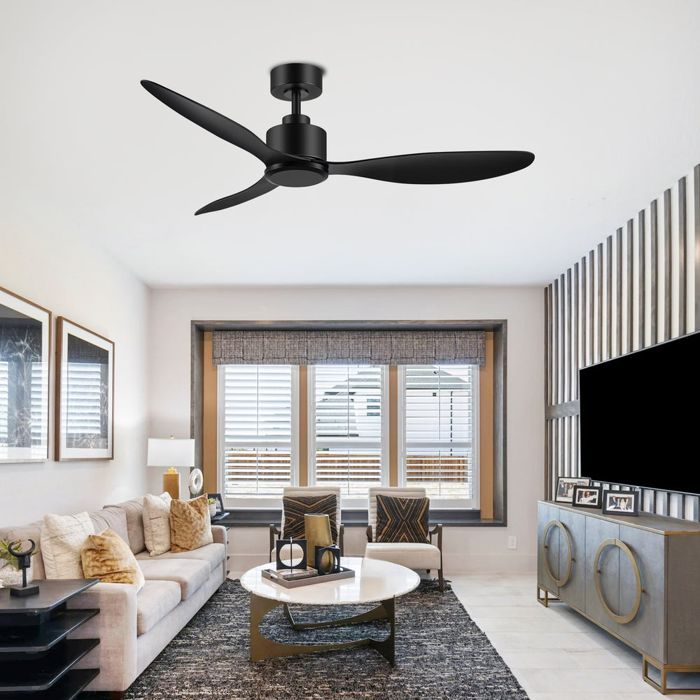 52-Inch Ceiling Fan without Light, 3 ABS Blades, Remote Control with 6 Speeds, Reverse Function, Timer, Quiet DC Motor, Includes 5" & 10" Downrods, Ideal for Dining, Bedroom, and Living Room