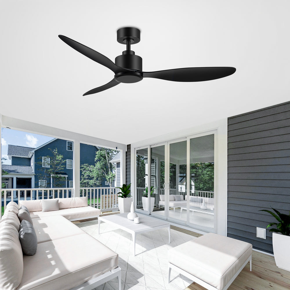 52-Inch Ceiling Fan without Light, 3 ABS Blades, Remote Control with 6 Speeds, Reverse Function, Timer, Quiet DC Motor, Includes 5" & 10" Downrods, Ideal for Dining, Bedroom, and Living Room