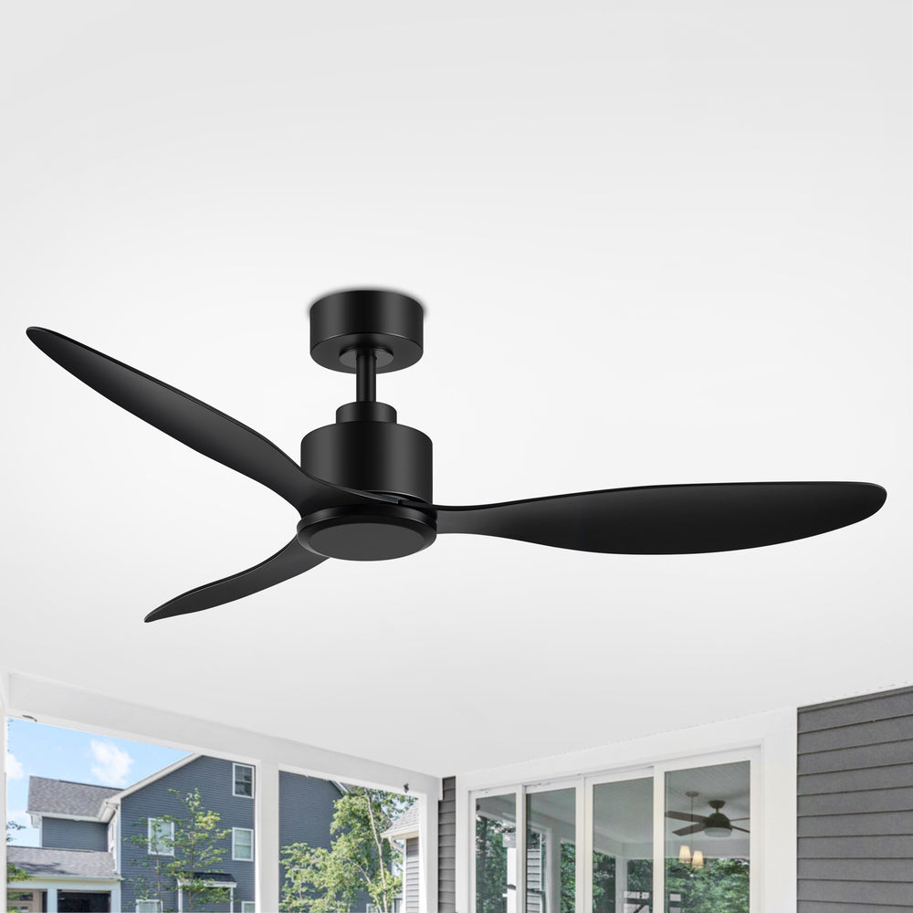 52-Inch Ceiling Fan without Light, 3 ABS Blades, Remote Control with 6 Speeds, Reverse Function, Timer, Quiet DC Motor, Includes 5" & 10" Downrods, Ideal for Dining, Bedroom, and Living Room
