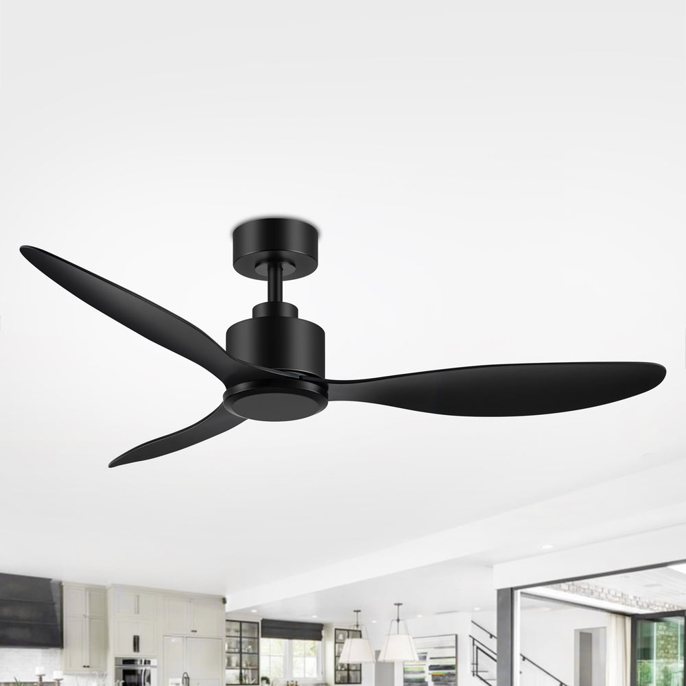 52-Inch Ceiling Fan without Light, 3 ABS Blades, Remote Control with 6 Speeds, Reverse Function, Timer, Quiet DC Motor, Includes 5" & 10" Downrods, Ideal for Dining, Bedroom, and Living Room