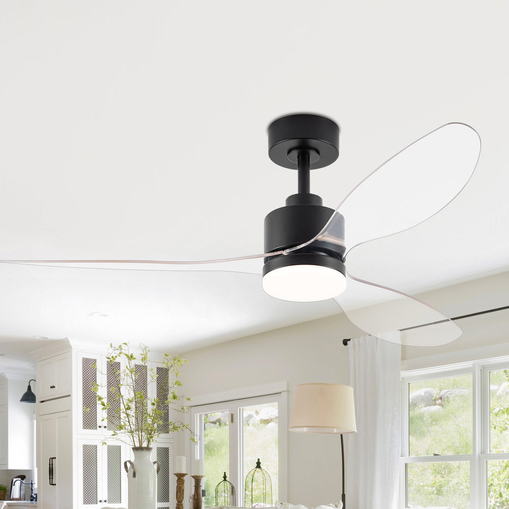 52-Inch Modern Ceiling Fan with Light, 3 ABS Blades, 18W LED with 3 Color Temperatures, Remote Control with 6 Speeds, Reverse Function, Timer, Quiet DC Motor, Includes 5" & 10" Downrods, Ideal for Dining, Bedroom, and Living Room