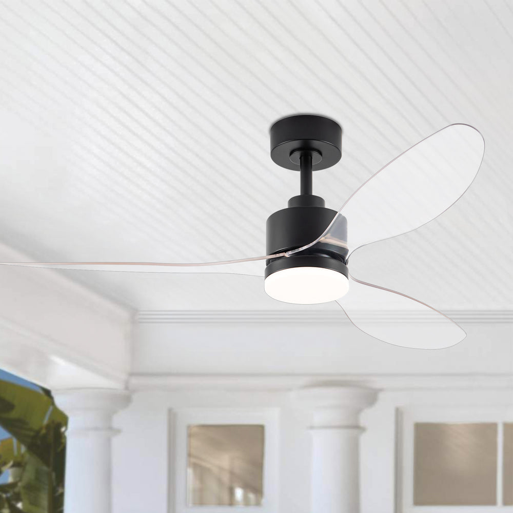 52-Inch Modern Ceiling Fan with Light, 3 ABS Blades, 18W LED with 3 Color Temperatures, Remote Control with 6 Speeds, Reverse Function, Timer, Quiet DC Motor, Includes 5" & 10" Downrods, Ideal for Dining, Bedroom, and Living Room