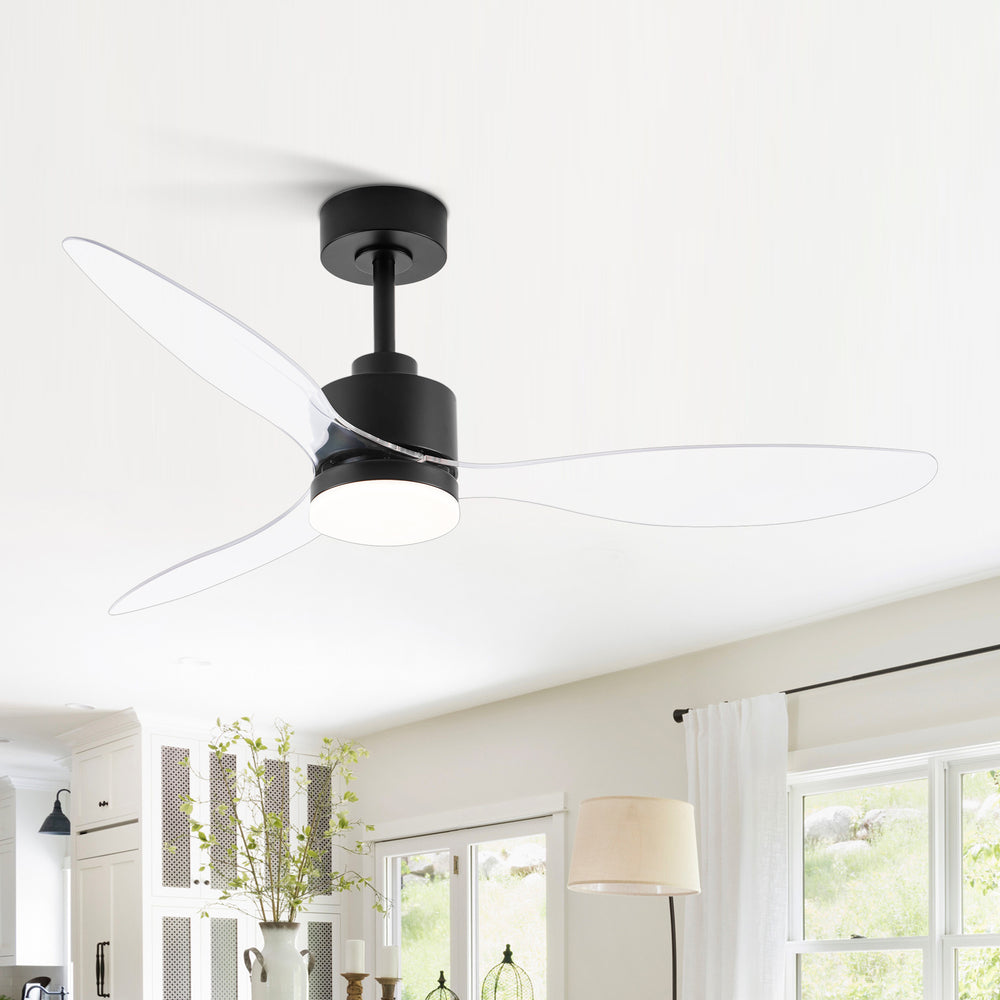 52-Inch Modern Ceiling Fan with Light, 3 ABS Blades, 18W LED with 3 Color Temperatures, Remote Control with 6 Speeds, Reverse Function, Timer, Quiet DC Motor, Includes 5" & 10" Downrods, Ideal for Dining, Bedroom, and Living Room