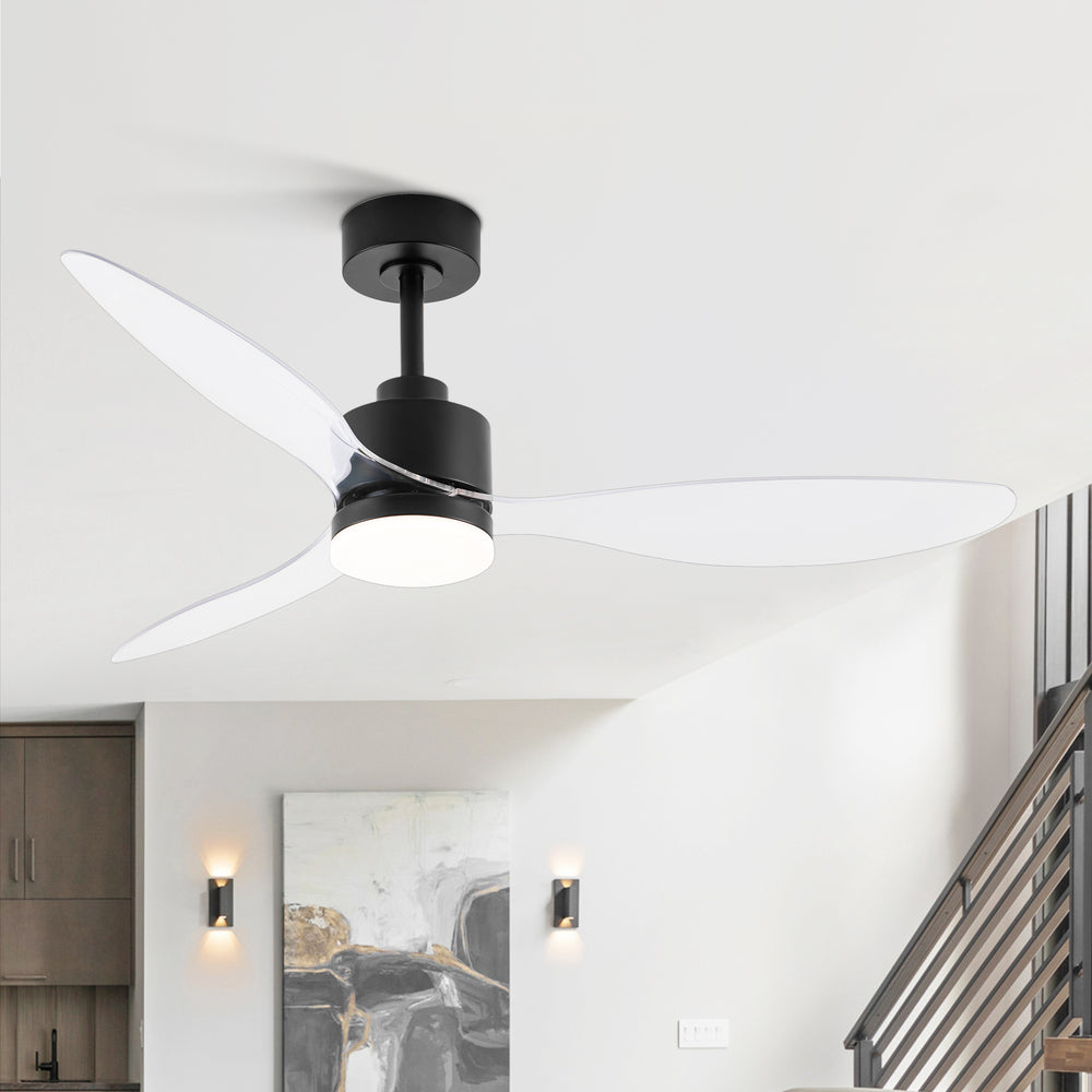 52-Inch Modern Ceiling Fan with Light, 3 ABS Blades, 18W LED with 3 Color Temperatures, Remote Control with 6 Speeds, Reverse Function, Timer, Quiet DC Motor, Includes 5" & 10" Downrods, Ideal for Dining, Bedroom, and Living Room