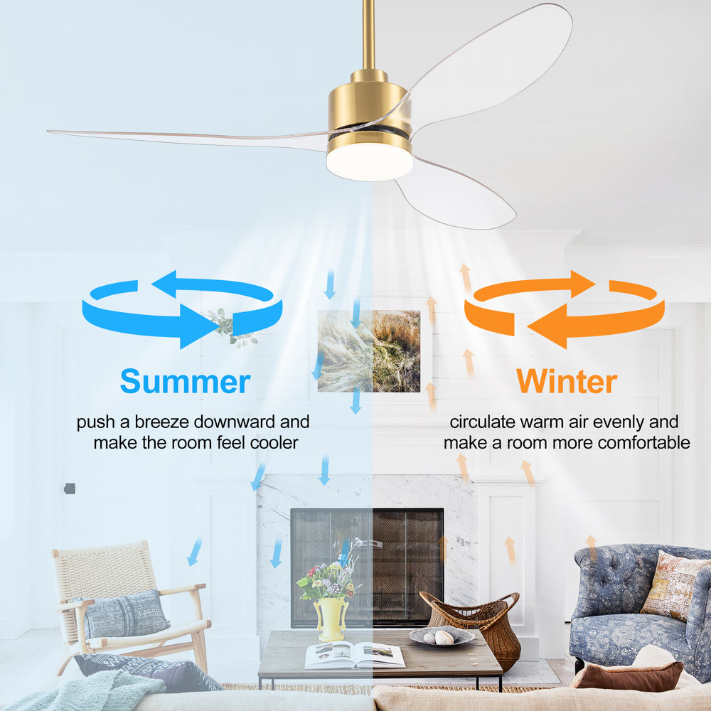 52-Inch Modern Ceiling Fan with Light, 3 ABS Blades, 18W LED with 3 Color Temperatures, Remote Control with 6 Speeds, Reverse Function, Timer, Quiet DC Motor, Includes 5" & 10" Downrods, Ideal for Dining, Bedroom, and Living Room