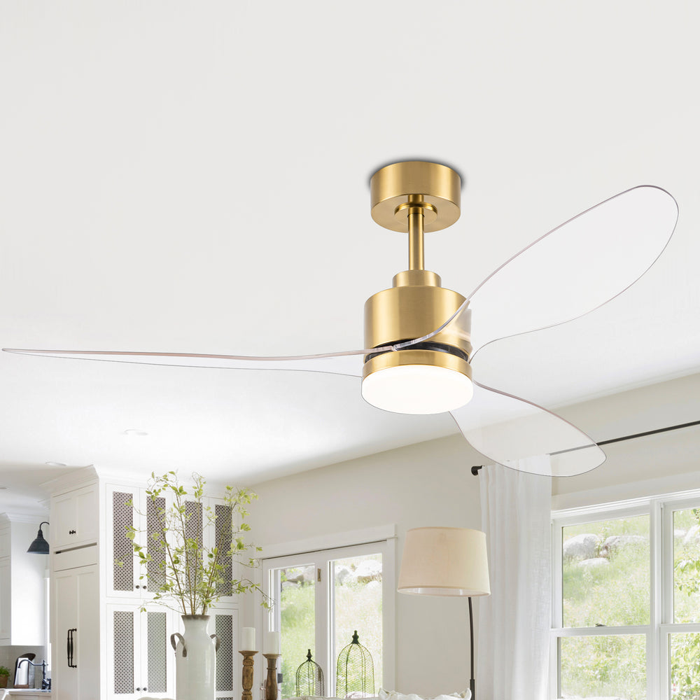 52-Inch Modern Ceiling Fan with Light, 3 ABS Blades, 18W LED with 3 Color Temperatures, Remote Control with 6 Speeds, Reverse Function, Timer, Quiet DC Motor, Includes 5" & 10" Downrods, Ideal for Dining, Bedroom, and Living Room