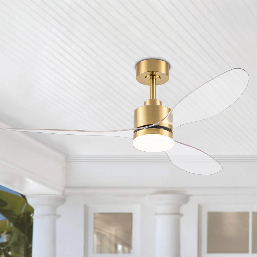 52-Inch Modern Ceiling Fan with Light, 3 ABS Blades, 18W LED with 3 Color Temperatures, Remote Control with 6 Speeds, Reverse Function, Timer, Quiet DC Motor, Includes 5" & 10" Downrods, Ideal for Dining, Bedroom, and Living Room
