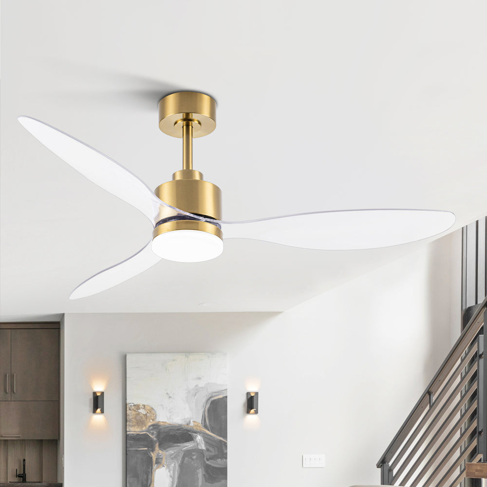 52-Inch Modern Ceiling Fan with Light, 3 ABS Blades, 18W LED with 3 Color Temperatures, Remote Control with 6 Speeds, Reverse Function, Timer, Quiet DC Motor, Includes 5" & 10" Downrods, Ideal for Dining, Bedroom, and Living Room