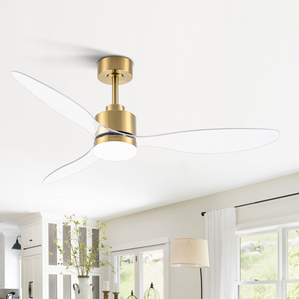 52-Inch Modern Ceiling Fan with Light, 3 ABS Blades, 18W LED with 3 Color Temperatures, Remote Control with 6 Speeds, Reverse Function, Timer, Quiet DC Motor, Includes 5" & 10" Downrods, Ideal for Dining, Bedroom, and Living Room