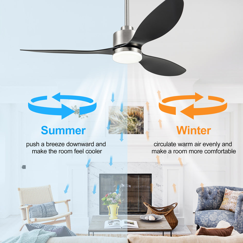 52-Inch Modern Ceiling Fan with Light, 3 ABS Blades, 18W LED with 3 Color Temperatures, Remote Control with 6 Speeds, Reverse Function, Timer, Quiet DC Motor, Includes 5" & 10" Downrods, Ideal for Dining, Bedroom, and Living Room