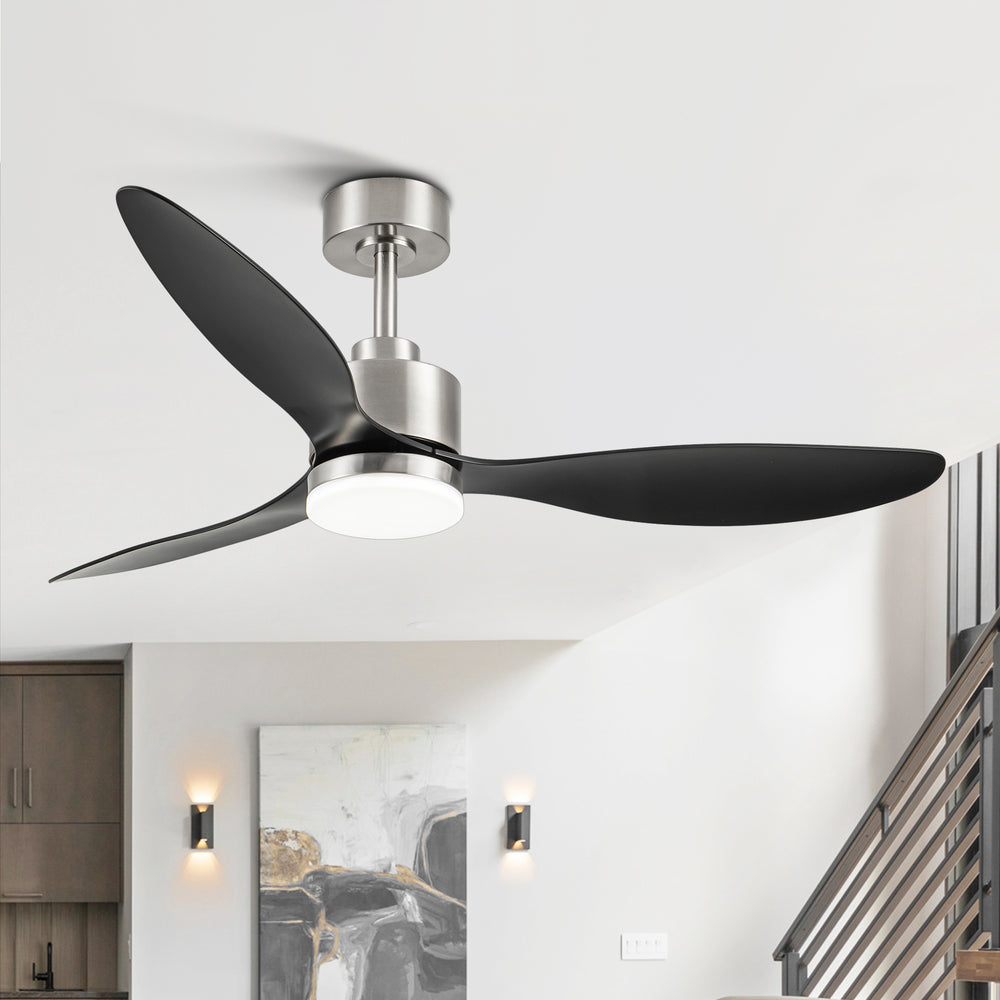 52-Inch Modern Ceiling Fan with Light, 3 ABS Blades, 18W LED with 3 Color Temperatures, Remote Control with 6 Speeds, Reverse Function, Timer, Quiet DC Motor, Includes 5" & 10" Downrods, Ideal for Dining, Bedroom, and Living Room