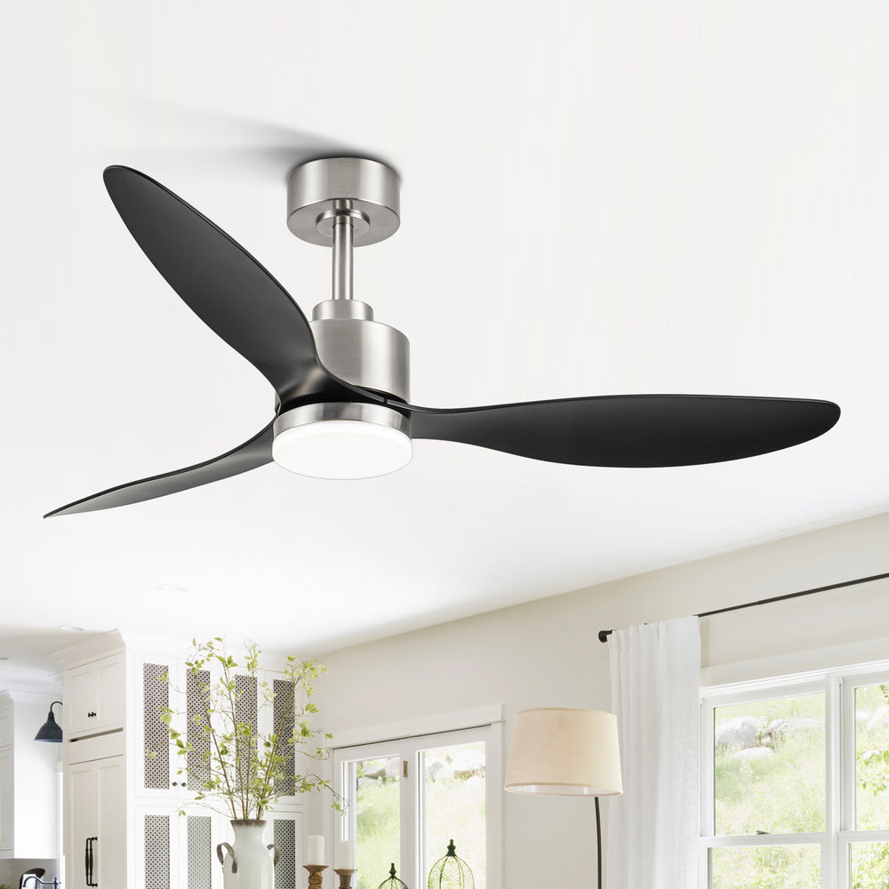 52-Inch Modern Ceiling Fan with Light, 3 ABS Blades, 18W LED with 3 Color Temperatures, Remote Control with 6 Speeds, Reverse Function, Timer, Quiet DC Motor, Includes 5" & 10" Downrods, Ideal for Dining, Bedroom, and Living Room