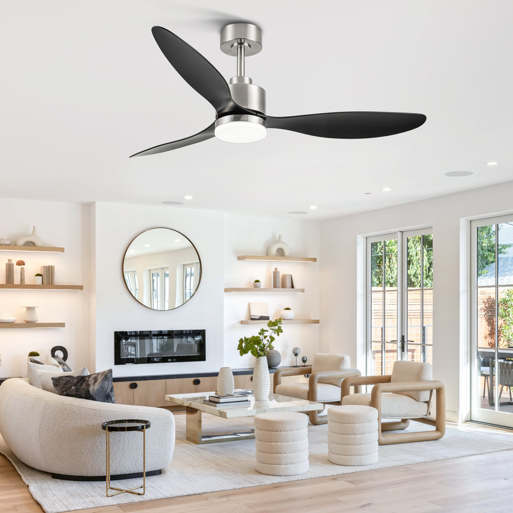 52-Inch Modern Ceiling Fan with Light, 3 ABS Blades, 18W LED with 3 Color Temperatures, Remote Control with 6 Speeds, Reverse Function, Timer, Quiet DC Motor, Includes 5" & 10" Downrods, Ideal for Dining, Bedroom, and Living Room