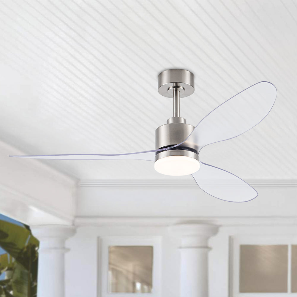 52-Inch Modern Ceiling Fan with Light, 3 ABS Blades, 18W LED with 3 Color Temperatures, Remote Control with 6 Speeds, Reverse Function, Timer, Quiet DC Motor, Includes 5" & 10" Downrods, Ideal for Dining, Bedroom, and Living Room