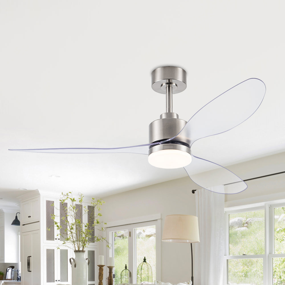 52-Inch Modern Ceiling Fan with Light, 3 ABS Blades, 18W LED with 3 Color Temperatures, Remote Control with 6 Speeds, Reverse Function, Timer, Quiet DC Motor, Includes 5" & 10" Downrods, Ideal for Dining, Bedroom, and Living Room