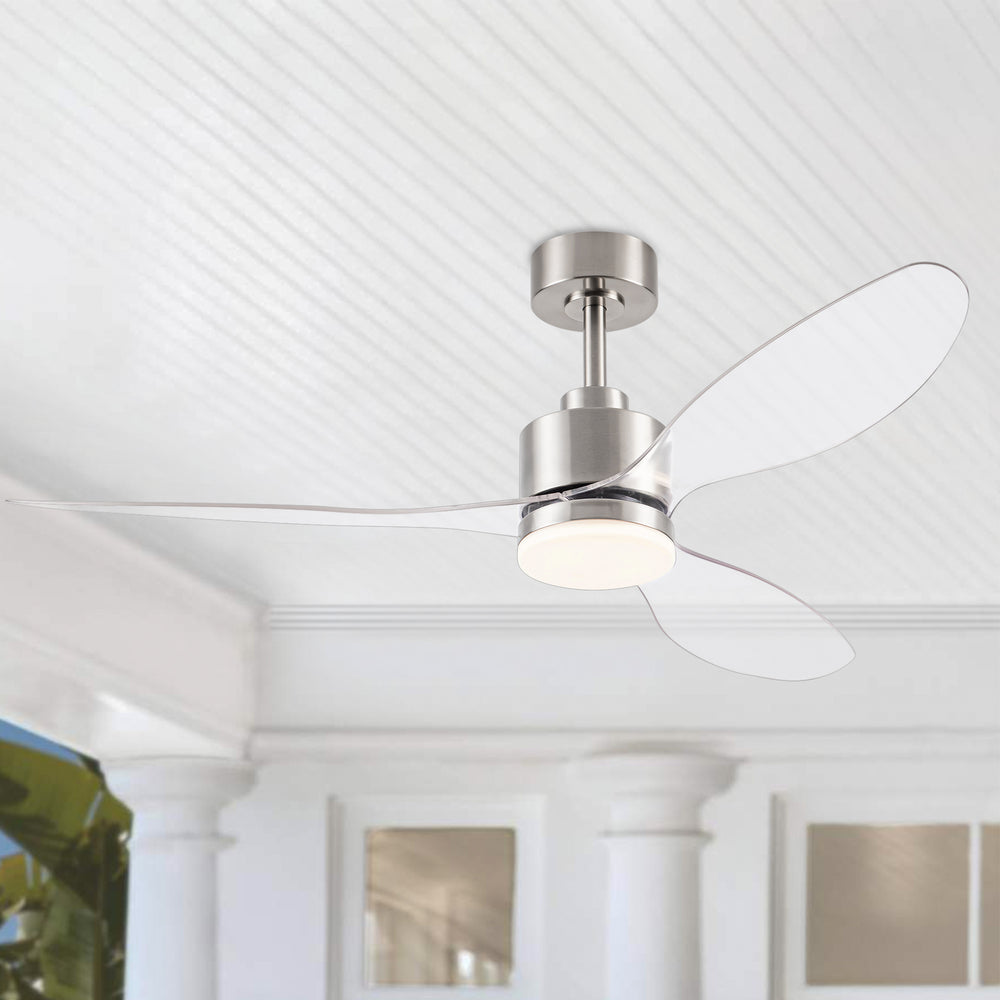 52-Inch Modern Ceiling Fan with Light, 3 ABS Blades, 18W LED with 3 Color Temperatures, Remote Control with 6 Speeds, Reverse Function, Timer, Quiet DC Motor, Includes 5" & 10" Downrods, Ideal for Dining, Bedroom, and Living Room