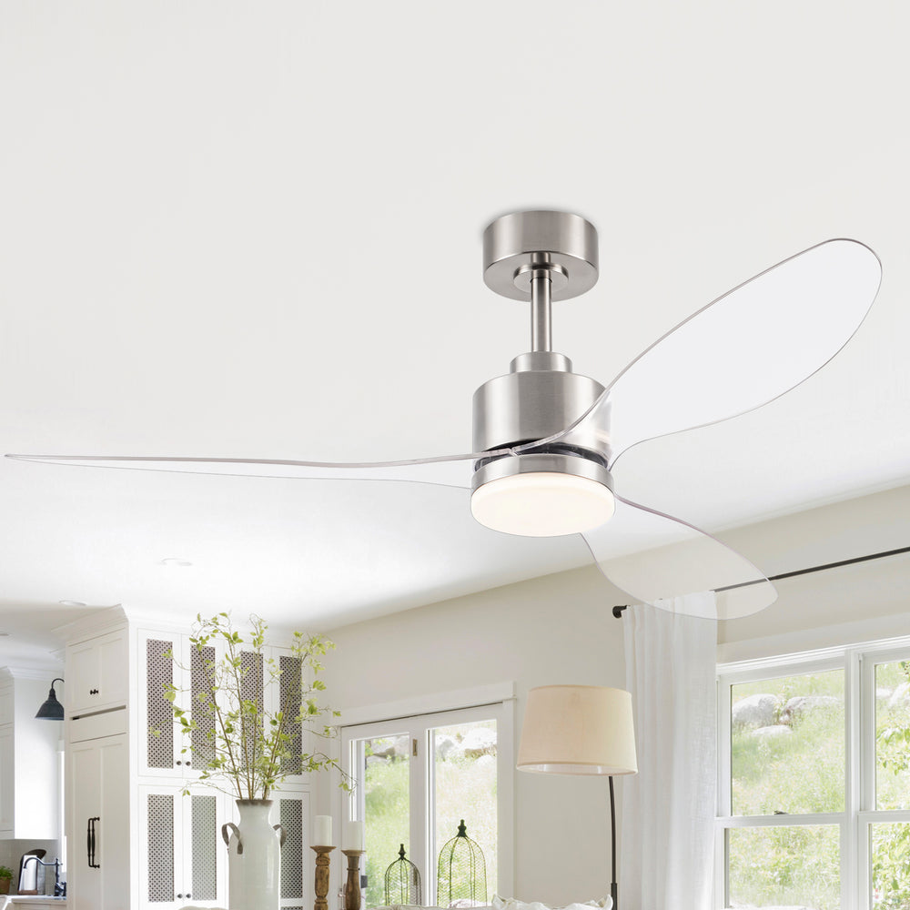 52-Inch Modern Ceiling Fan with Light, 3 ABS Blades, 18W LED with 3 Color Temperatures, Remote Control with 6 Speeds, Reverse Function, Timer, Quiet DC Motor, Includes 5" & 10" Downrods, Ideal for Dining, Bedroom, and Living Room