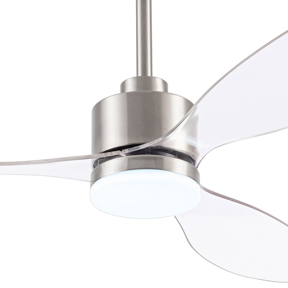 52-Inch Modern Ceiling Fan with Light, 3 ABS Blades, 18W LED with 3 Color Temperatures, Remote Control with 6 Speeds, Reverse Function, Timer, Quiet DC Motor, Includes 5" & 10" Downrods, Ideal for Dining, Bedroom, and Living Room