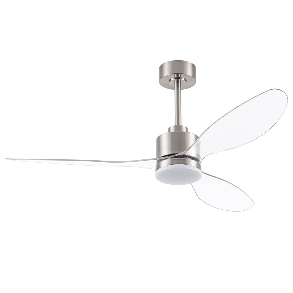 52-Inch Modern Ceiling Fan with Light, 3 ABS Blades, 18W LED with 3 Color Temperatures, Remote Control with 6 Speeds, Reverse Function, Timer, Quiet DC Motor, Includes 5" & 10" Downrods, Ideal for Dining, Bedroom, and Living Room