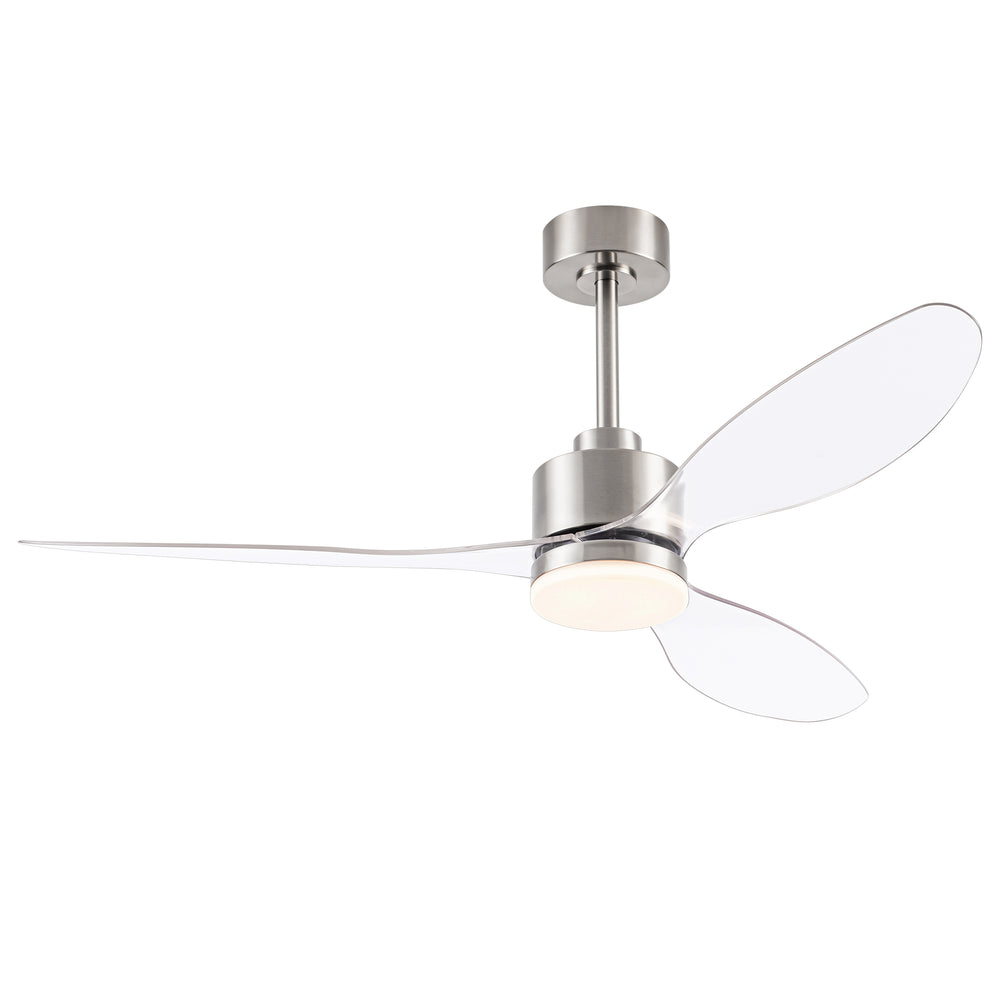 52-Inch Modern Ceiling Fan with Light, 3 ABS Blades, 18W LED with 3 Color Temperatures, Remote Control with 6 Speeds, Reverse Function, Timer, Quiet DC Motor, Includes 5" & 10" Downrods, Ideal for Dining, Bedroom, and Living Room