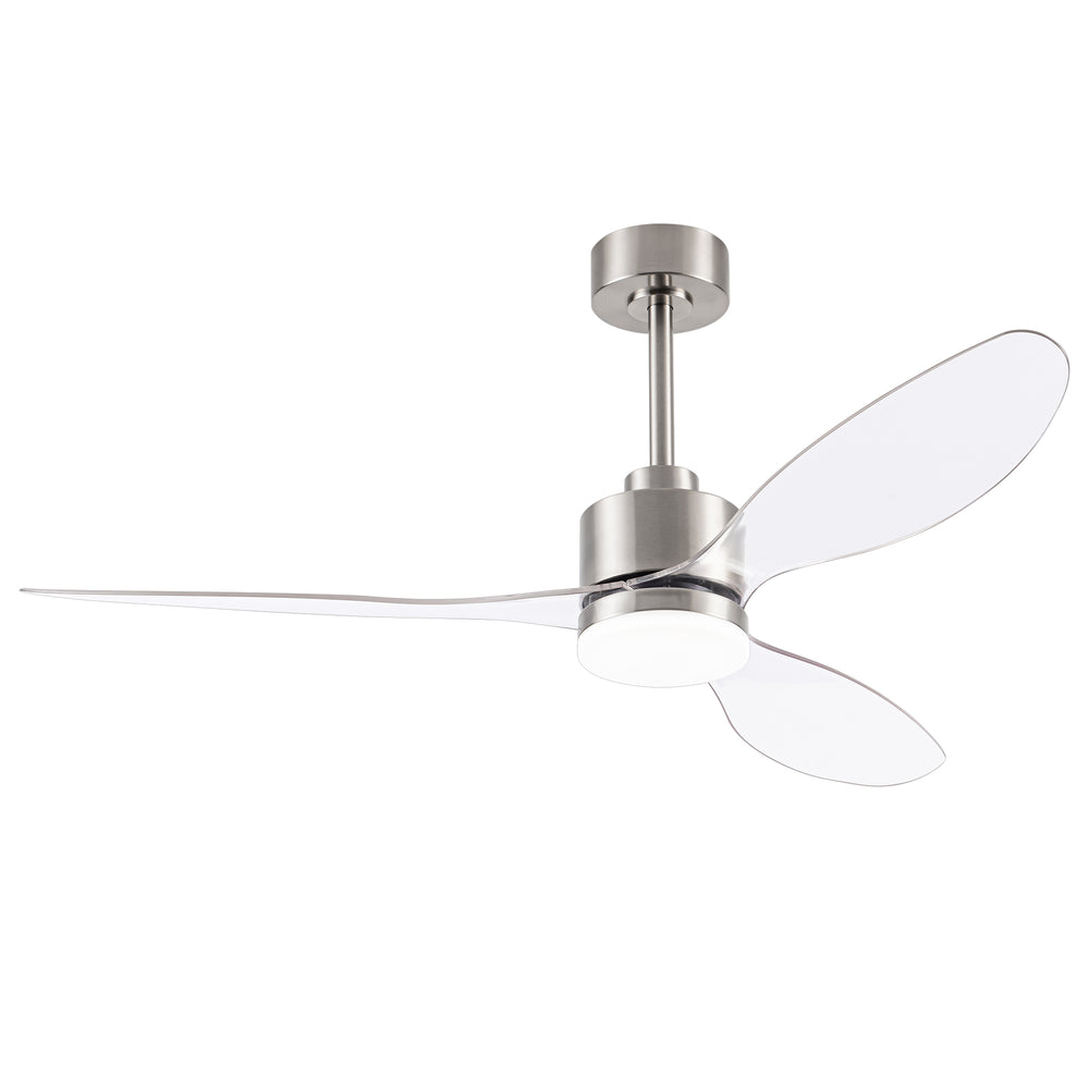 52-Inch Modern Ceiling Fan with Light, 3 ABS Blades, 18W LED with 3 Color Temperatures, Remote Control with 6 Speeds, Reverse Function, Timer, Quiet DC Motor, Includes 5" & 10" Downrods, Ideal for Dining, Bedroom, and Living Room