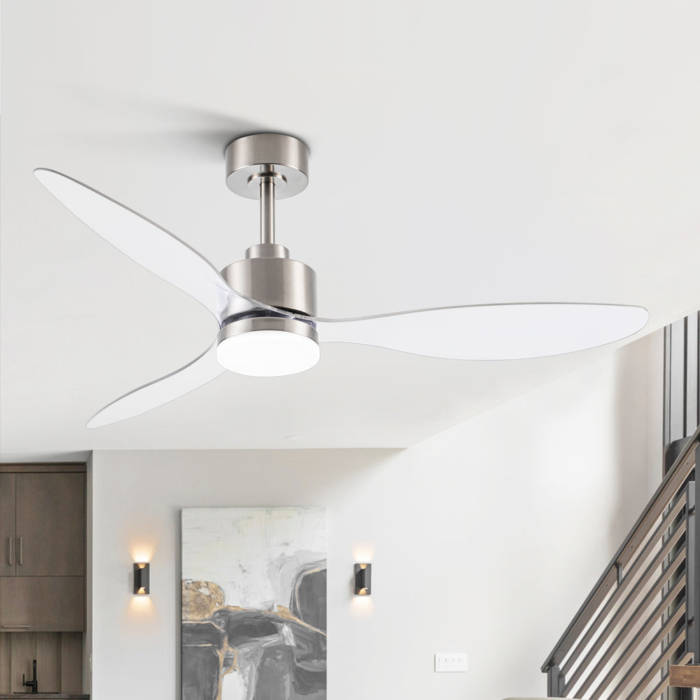 52-Inch Modern Ceiling Fan with Light, 3 ABS Blades, 18W LED with 3 Color Temperatures, Remote Control with 6 Speeds, Reverse Function, Timer, Quiet DC Motor, Includes 5" & 10" Downrods, Ideal for Dining, Bedroom, and Living Room