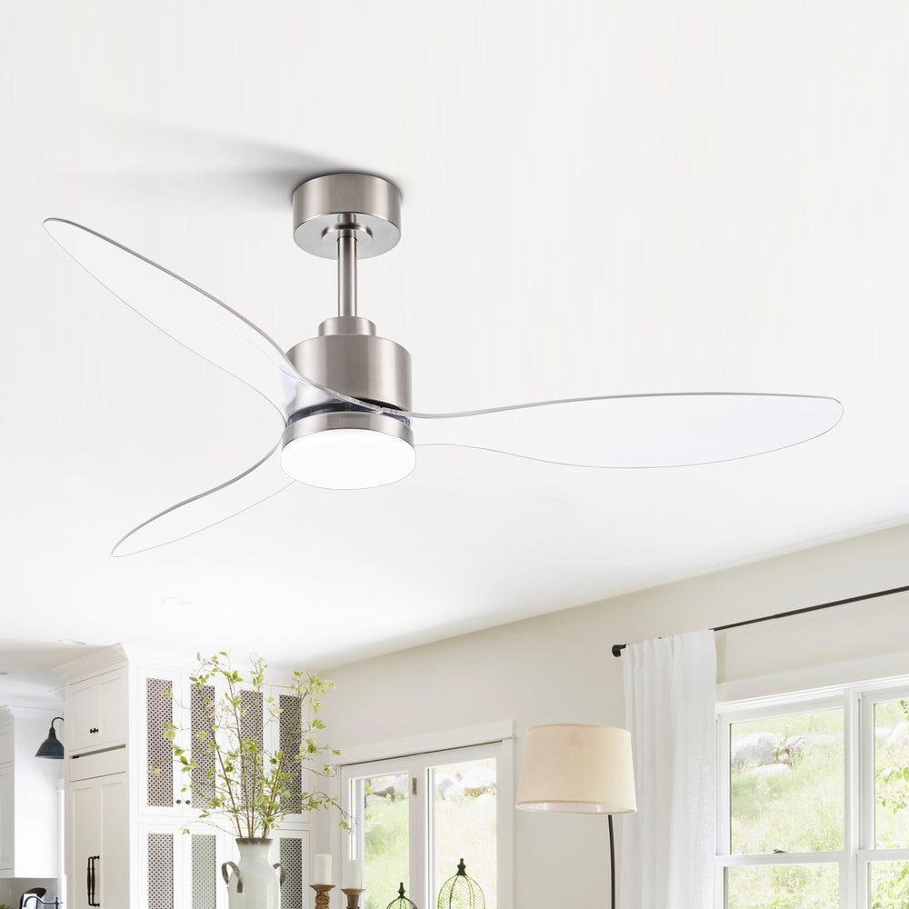 52-Inch Modern Ceiling Fan with Light, 3 ABS Blades, 18W LED with 3 Color Temperatures, Remote Control with 6 Speeds, Reverse Function, Timer, Quiet DC Motor, Includes 5" & 10" Downrods, Ideal for Dining, Bedroom, and Living Room