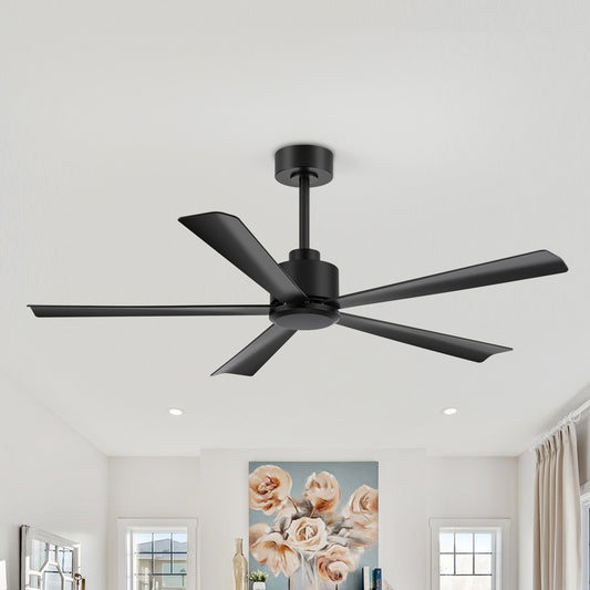 52 in. 6-Speed Indoor Black Ceiling Fans with Remote without Light,5" Downrod Included