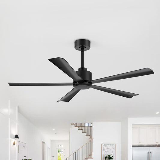 52 in. 6-Speed Indoor Black Ceiling Fans with Remote without Light,5" Downrod Included