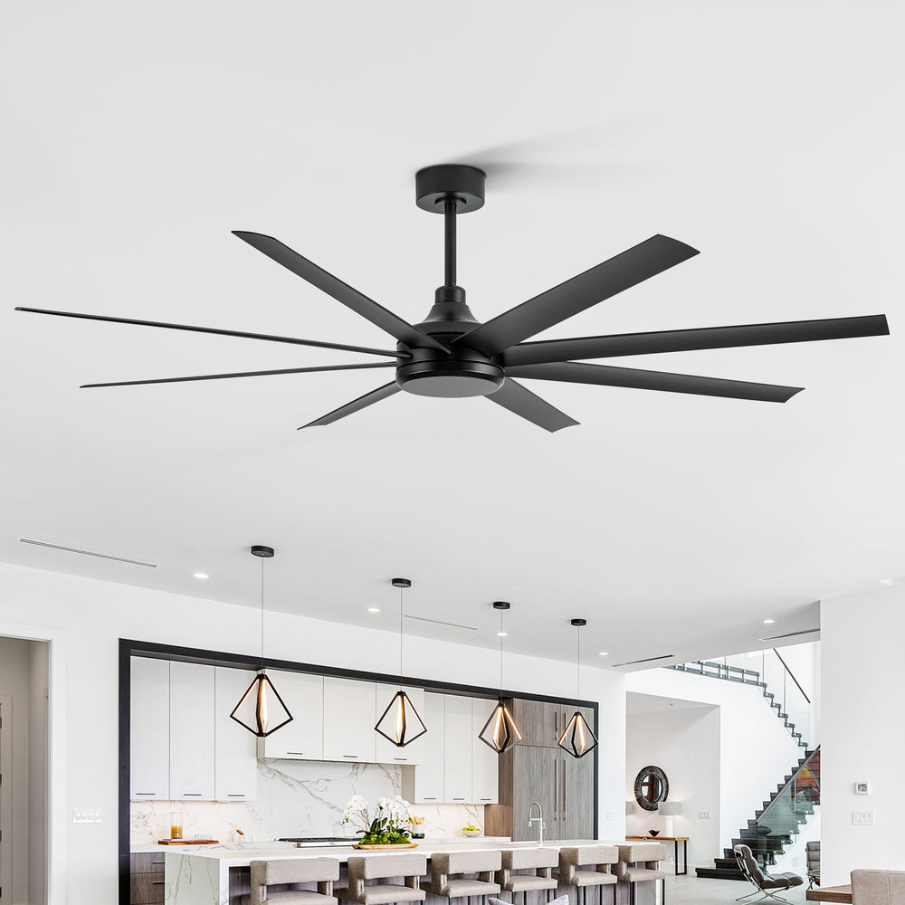 Breezary 72 Inch HVLS Industrial Ceiling Fan with Silent DC Motor, 8-Blade Large Ceiling Fan for Warehouse, Gym and Factory - Matte Black