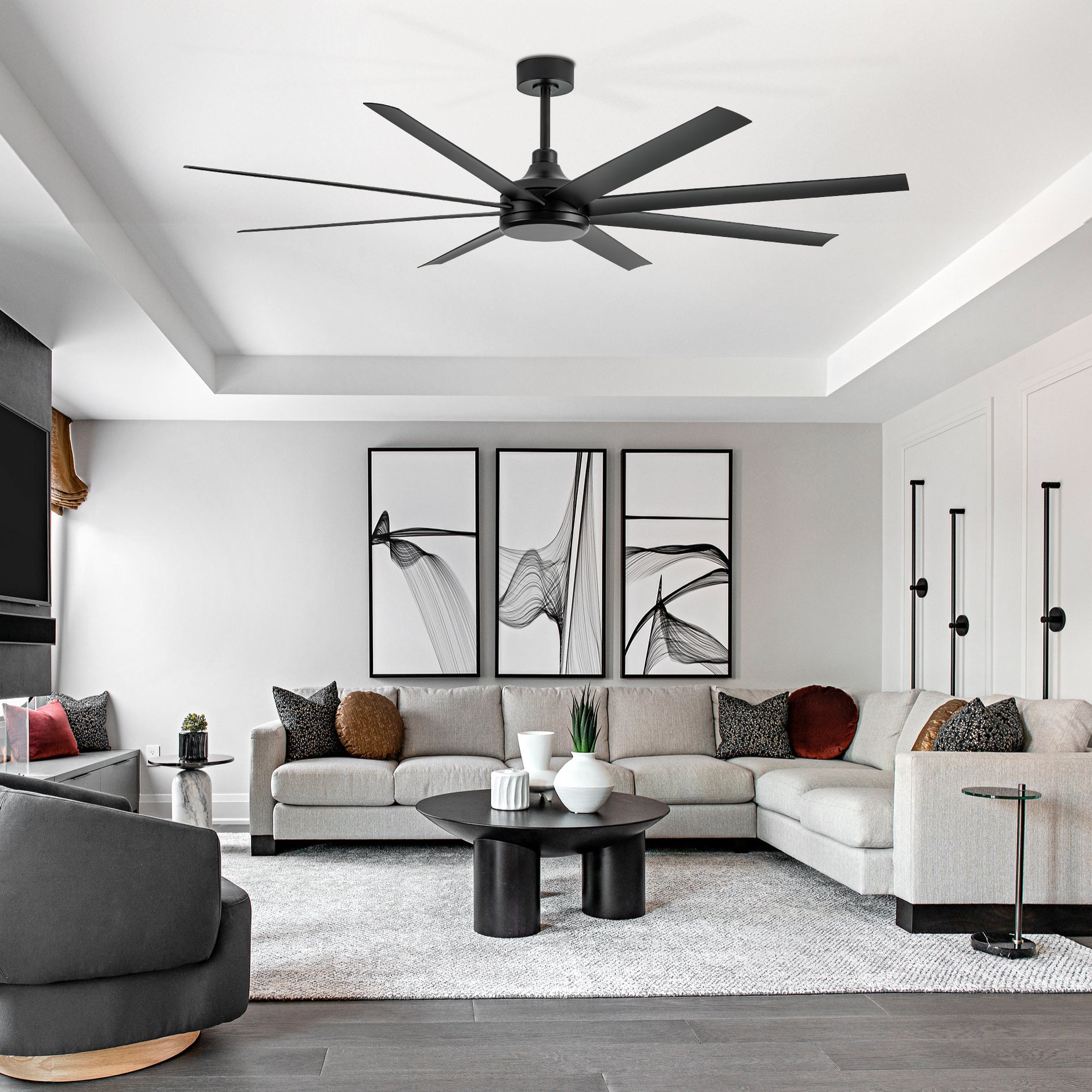 72-Inch Industrial Ceiling Fan, No Light with Remote, 8 ABS Blades