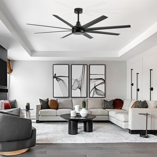 72-Inch Industrial Ceiling Fan, No Light with Remote, 8 ABS Blades, Quiet DC Motor, 6-Speed, Timer Function