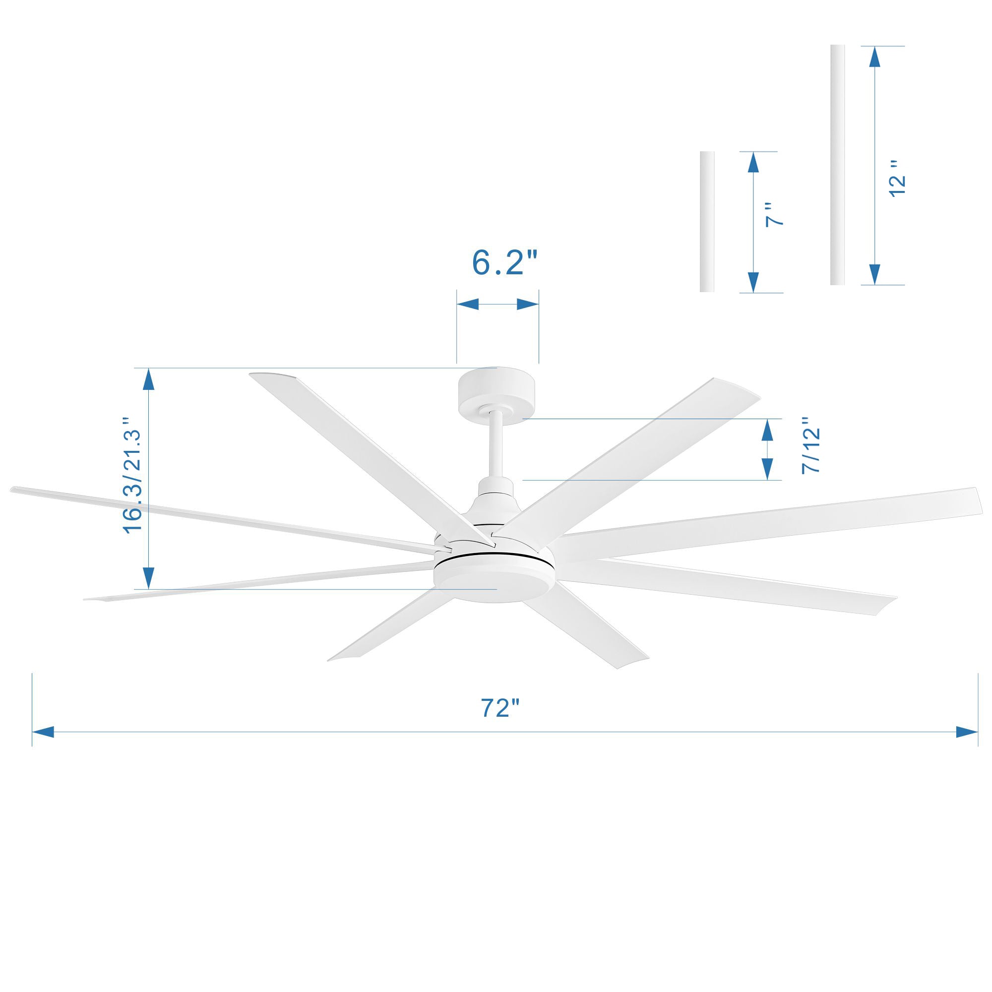 nnii グレー23 72-Inch Industrial Ceiling Fan, No Light with Remote, 8 ABS