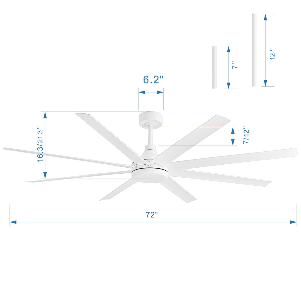Breezary 72 Inch HVLS Industrial Ceiling Fan with Silent DC Motor, 8-Blade Large Ceiling Fan for Warehouse, Gym and Factory - Matte Black