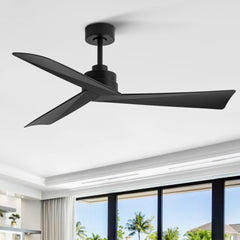 52 inch 3-Blade Ceiling Fans without Light Remote Control, Quiet Reversible DC Motor, 6-Speed, Industrial Matte Black Ceiling Fans for Kitchen Home Office