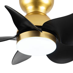 20 in. Integrated LED Indoor Black-Blade Gold Modern Chandelier Ceiling Fans with Light and Remote Control 3 Color Temperatures 6 Speeds Propeller Blades Reversible DC Motor Small Ceilin Fans for Small Rooms